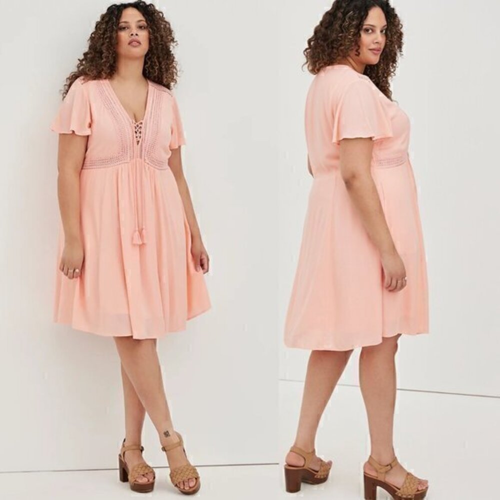 Torrid Mini Gauze Lace-Up Skater Dress with Pockets Plus Size 1X NWOT